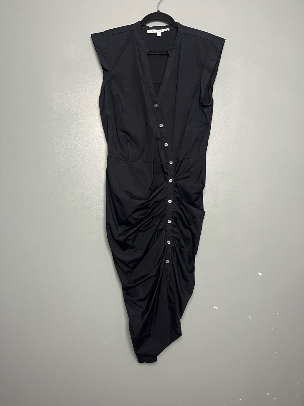 Veronica Beard Bell Ruched Button Front Shirt Dress Black Women’s Size 8 - Picture 2 of 10